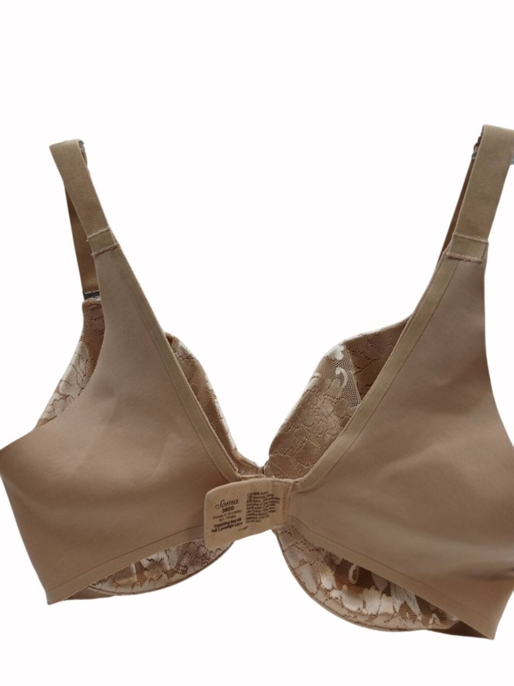 Soma Full Back Coverage Lace Padded Underwire Bra Beige Size 38DD Vanishing - Picture 13 of 13